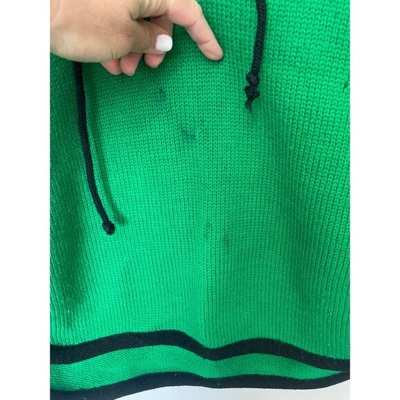 Vintage British Vogue 100% Virgin Wool Green Poncho Lace-Up Front Side Ties - Picture 9 of 9